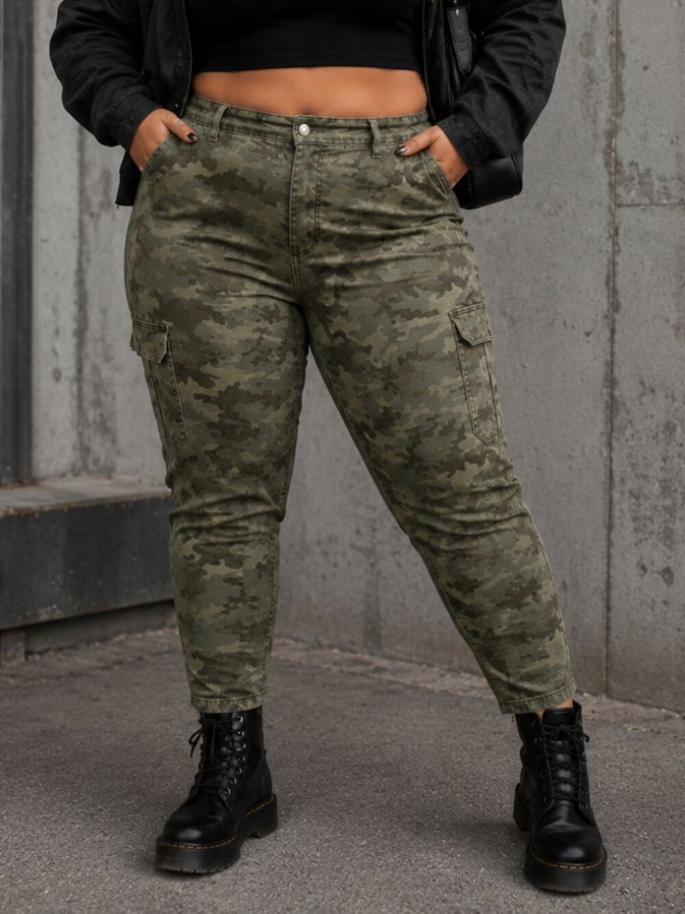 Womens Camo Cargo Pants 18W Stretch Skinny Utility Military Y2K Style Streetwear